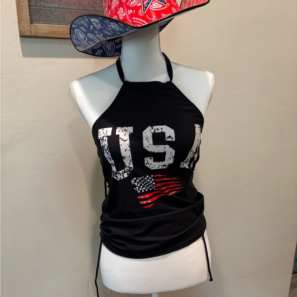 Black USA Halter Top